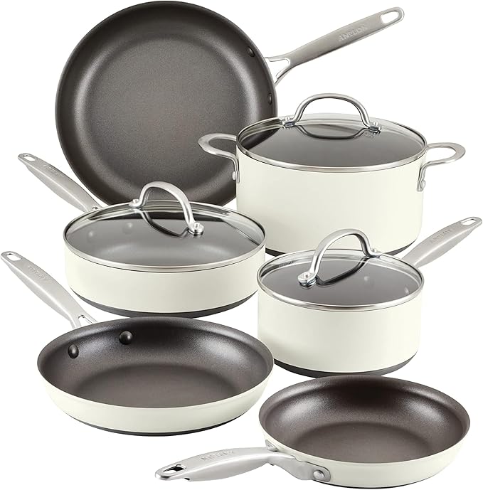 Anolon Achieve Hard Anodized Nonstick Cookware Pots and Pans Set, 9 Piece - Cream