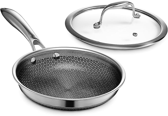 HexClad Hybrid Nonstick 8-Inch Frying Pan with Tempered Glass Lid, Stay-Cool Handle, Dishwasher-Friendly, Oven-Safe Up to 900°F, Induction-Ready, Compatible with All Cooktops